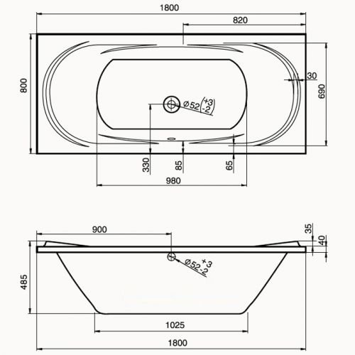 Jika Ecliptica Акриловая прямоугольная ванна 180х80, с монтажным комплектом и сифоном в Хадыженске